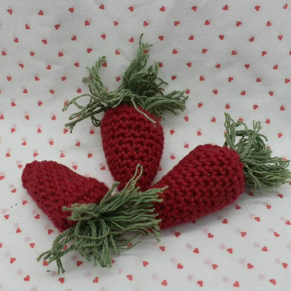 Crochet Catnip Strawberry Valentines Day Cat Toys Set of Three HANDCRAFTED